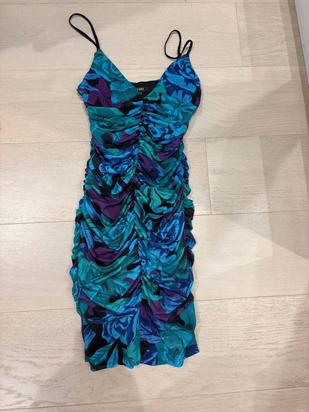 Women’s AFRM floral ruched strappy dress size XS